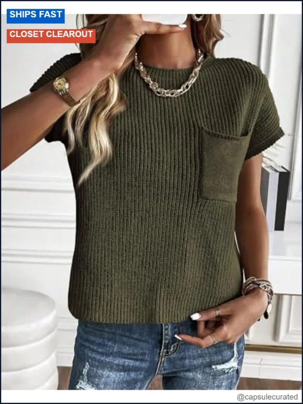 Women's Short Sleeve Knit Pullover Sweater Stretch Cotton Crew Neck Casual